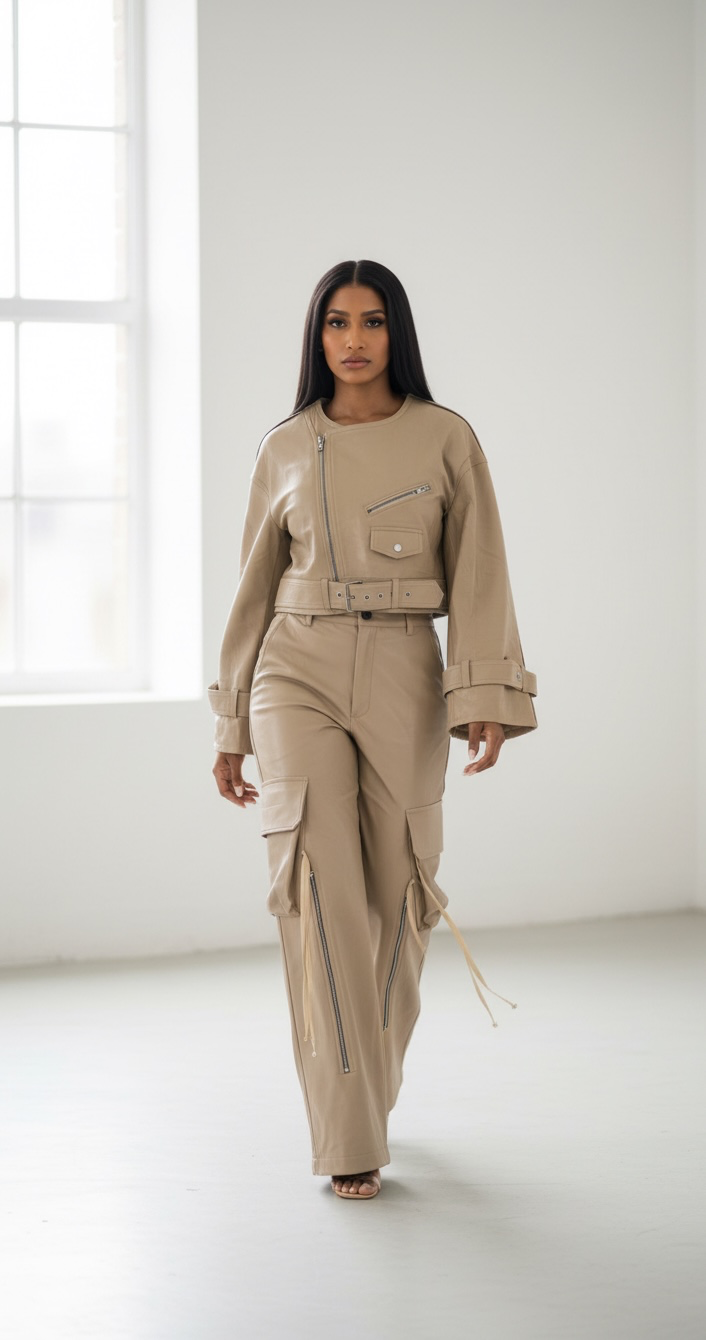 Isabel Benenato Leather Jacket Beige