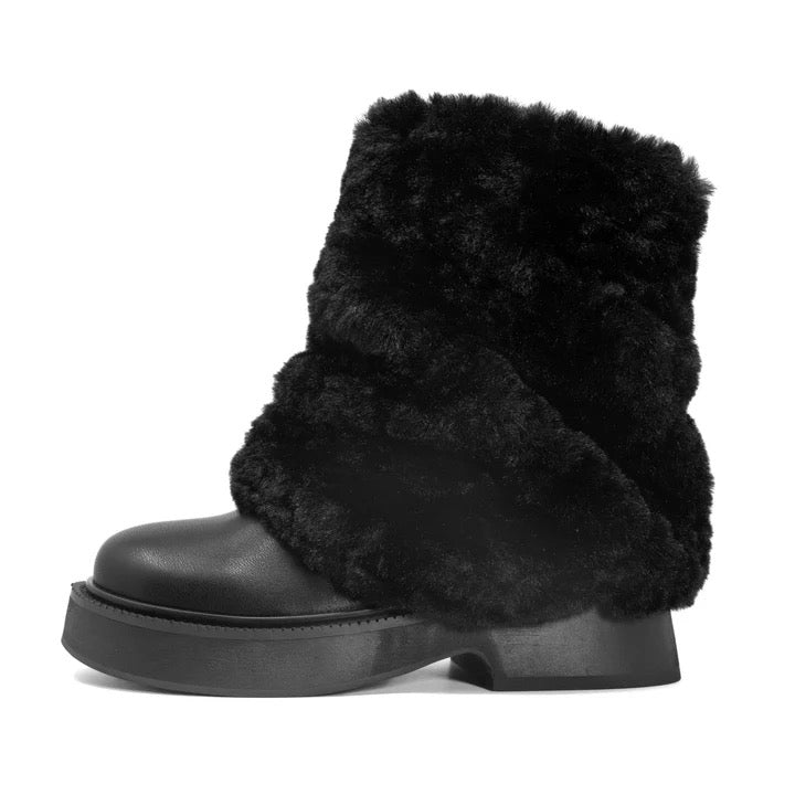 ROAM CLOUD MOTO BOOT BLACK VEGAN LEATHER & SHEARLING