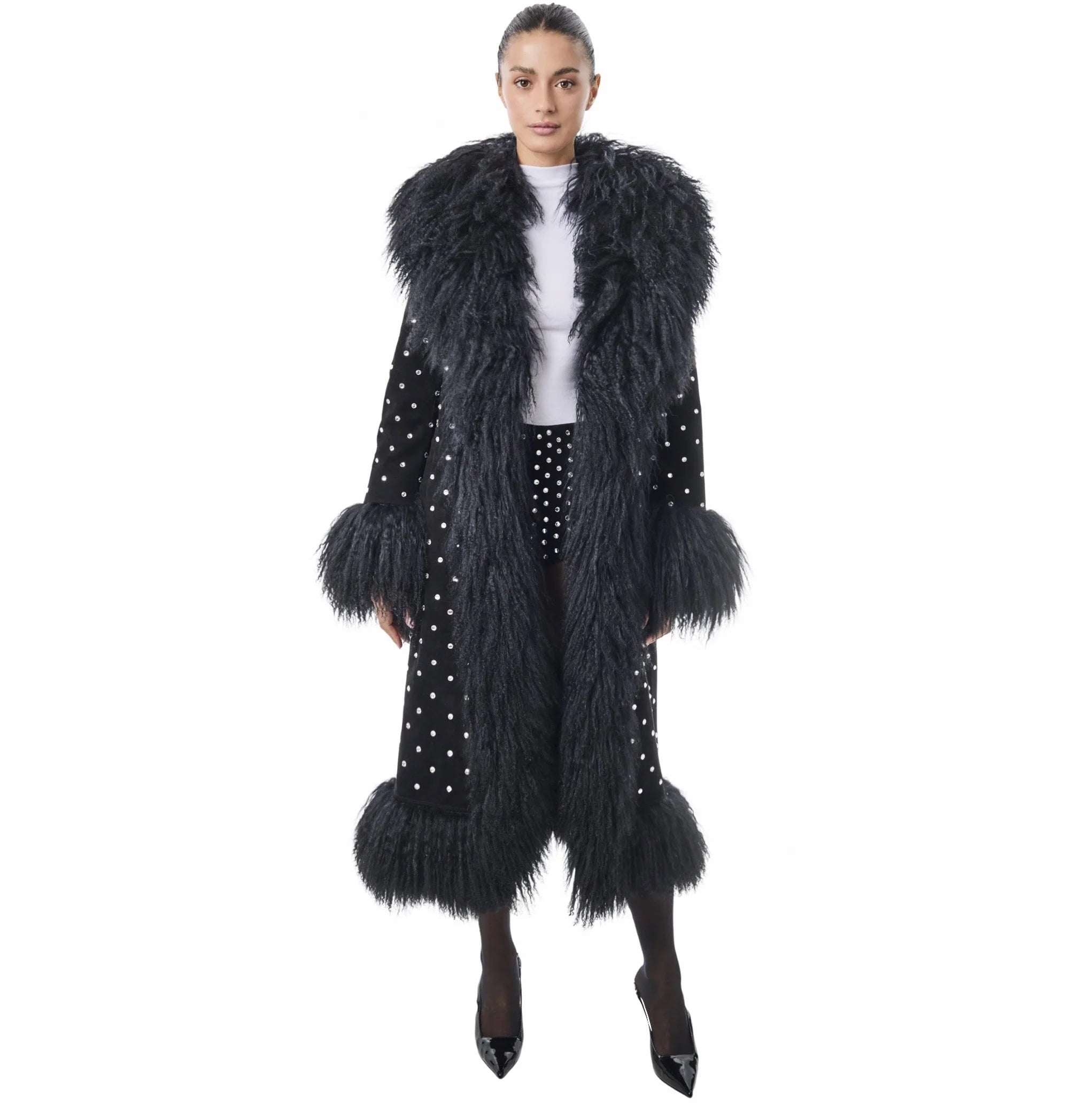 Susanna Chow Dorothy Diamanté Suede Maxi Coat