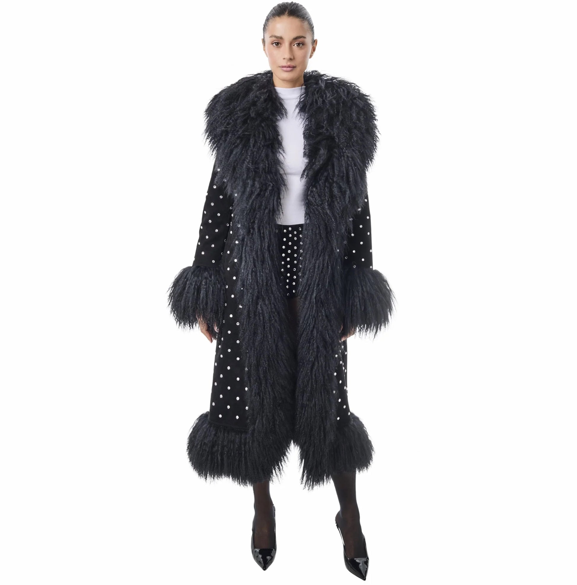 Susanna Chow Dorothy Diamanté Suede Midi Coat