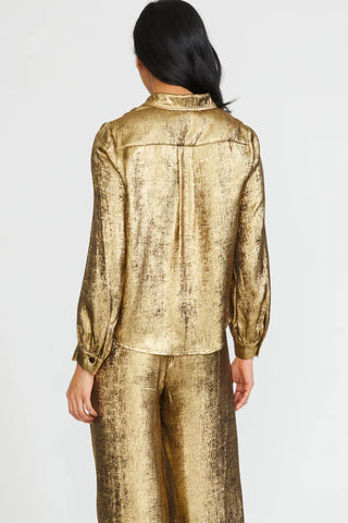 Stellah Relaxed Fit Button Down in Gold