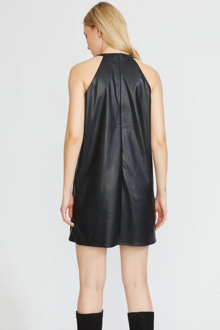 Stellah Vegan Leather Halter Dress