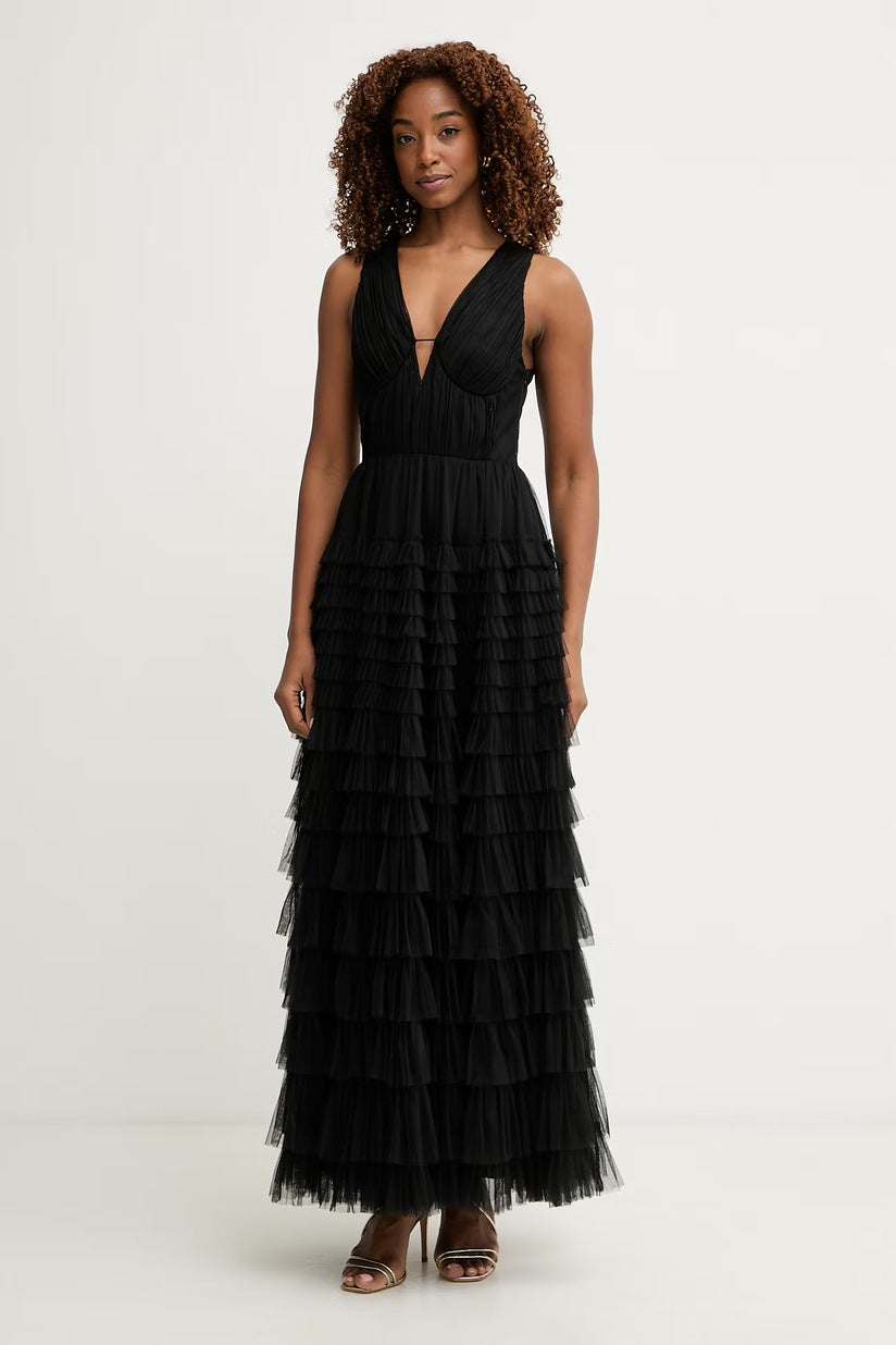 Twinset Ruffle V-Neck Dress Black