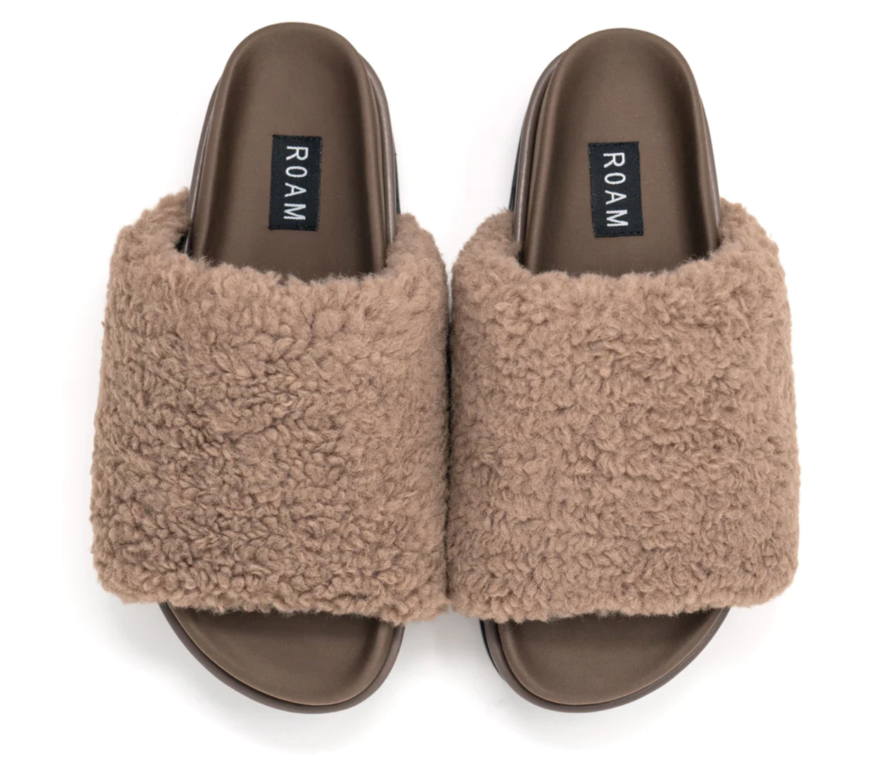 Roam Fuzzy Platform Taupe Faux Shearling Slides