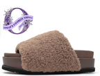 Roam Fuzzy Platform Taupe Faux Shearling Slides
