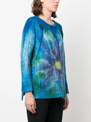 Avant Toi Liquid Art Round Neck Pullover Sweater With Slits