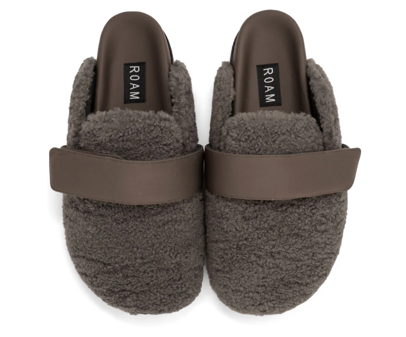 ROAM Fuzzy Loafer Mule Taupe Fur Shearling