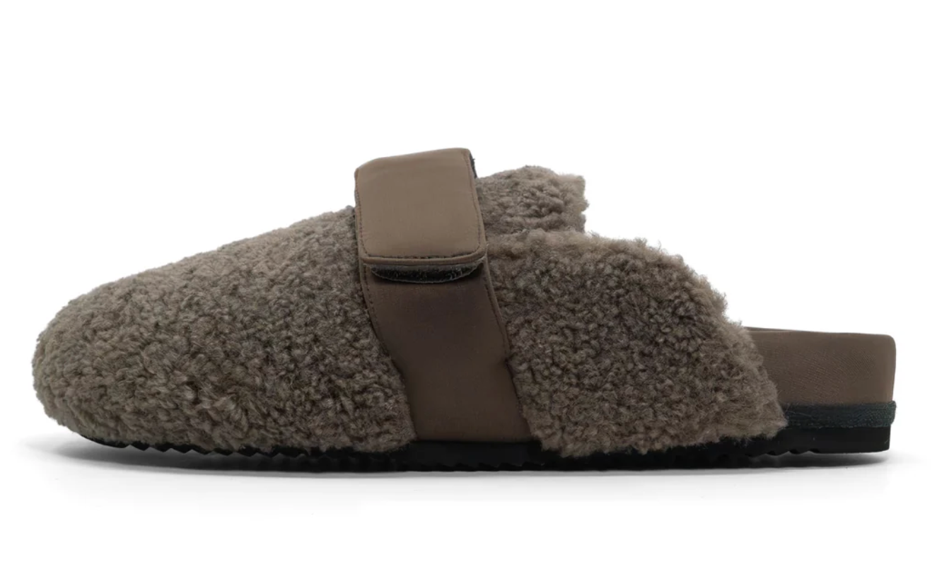 ROAM Fuzzy Loafer Mule Taupe Fur Shearling