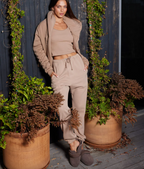 ROAM Fuzzy Loafer Mule Taupe Fur Shearling