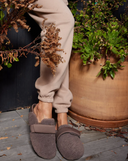 ROAM Fuzzy Loafer Mule Taupe Fur Shearling
