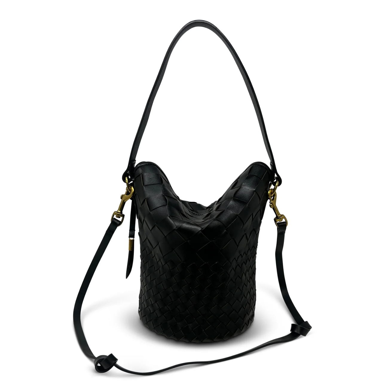 Kempton & Co. Richmond Bucket Bag Black Threaded Weave