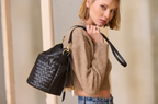 Kempton & Co. Richmond Bucket Bag Black Threaded Weave