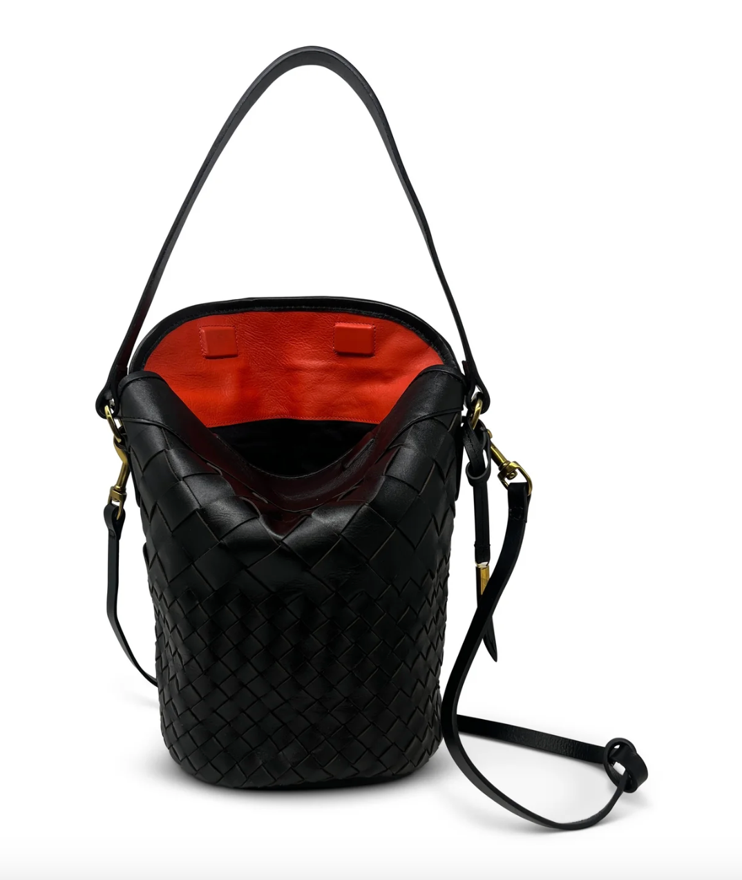Kempton & Co. Richmond Bucket Bag Black Threaded Weave