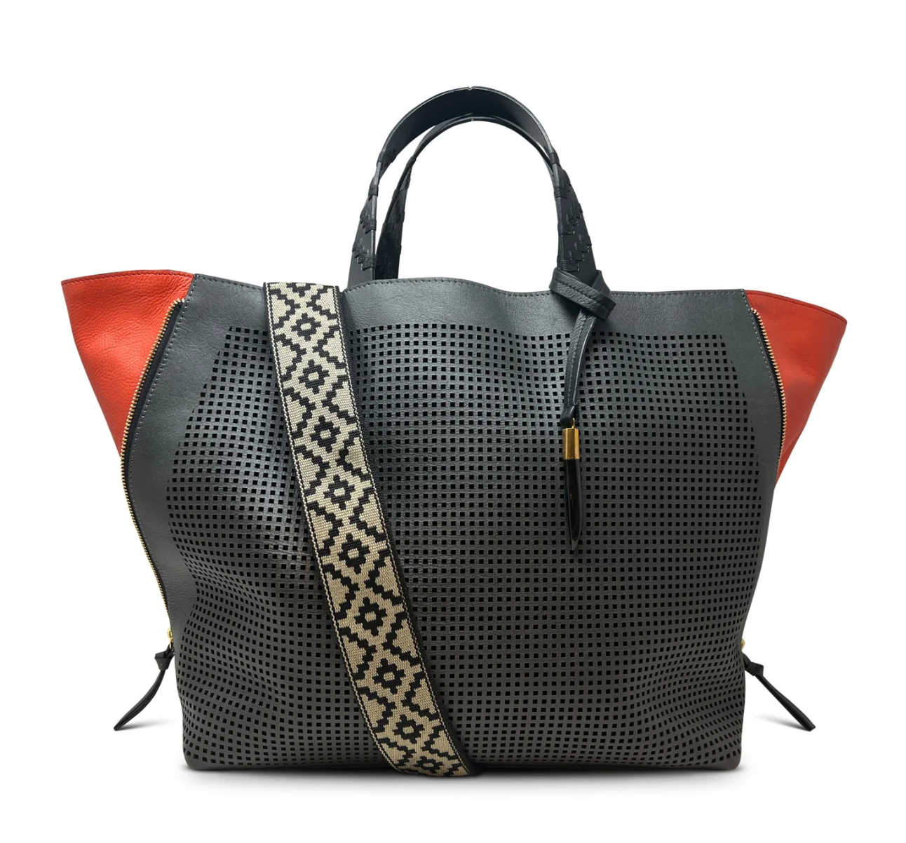 Kempton & Co. Bantham Tote Gunmetal Geo Sport Perforated
