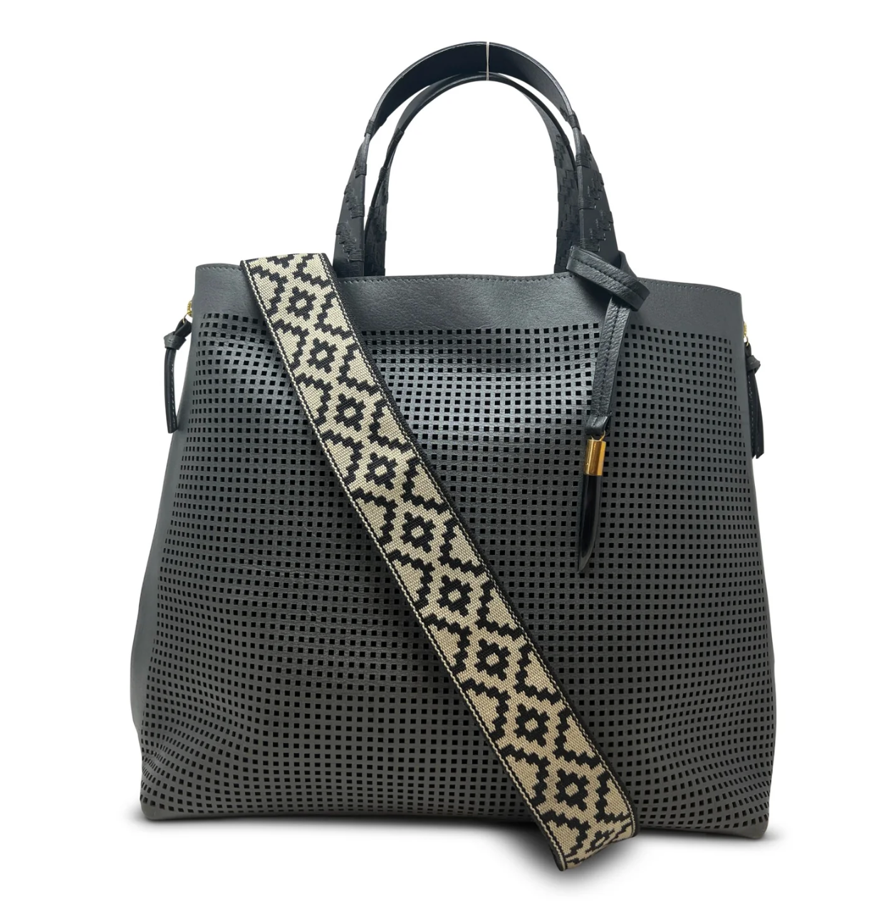 Kempton & Co. Bantham Tote Gunmetal Geo Sport Perforated