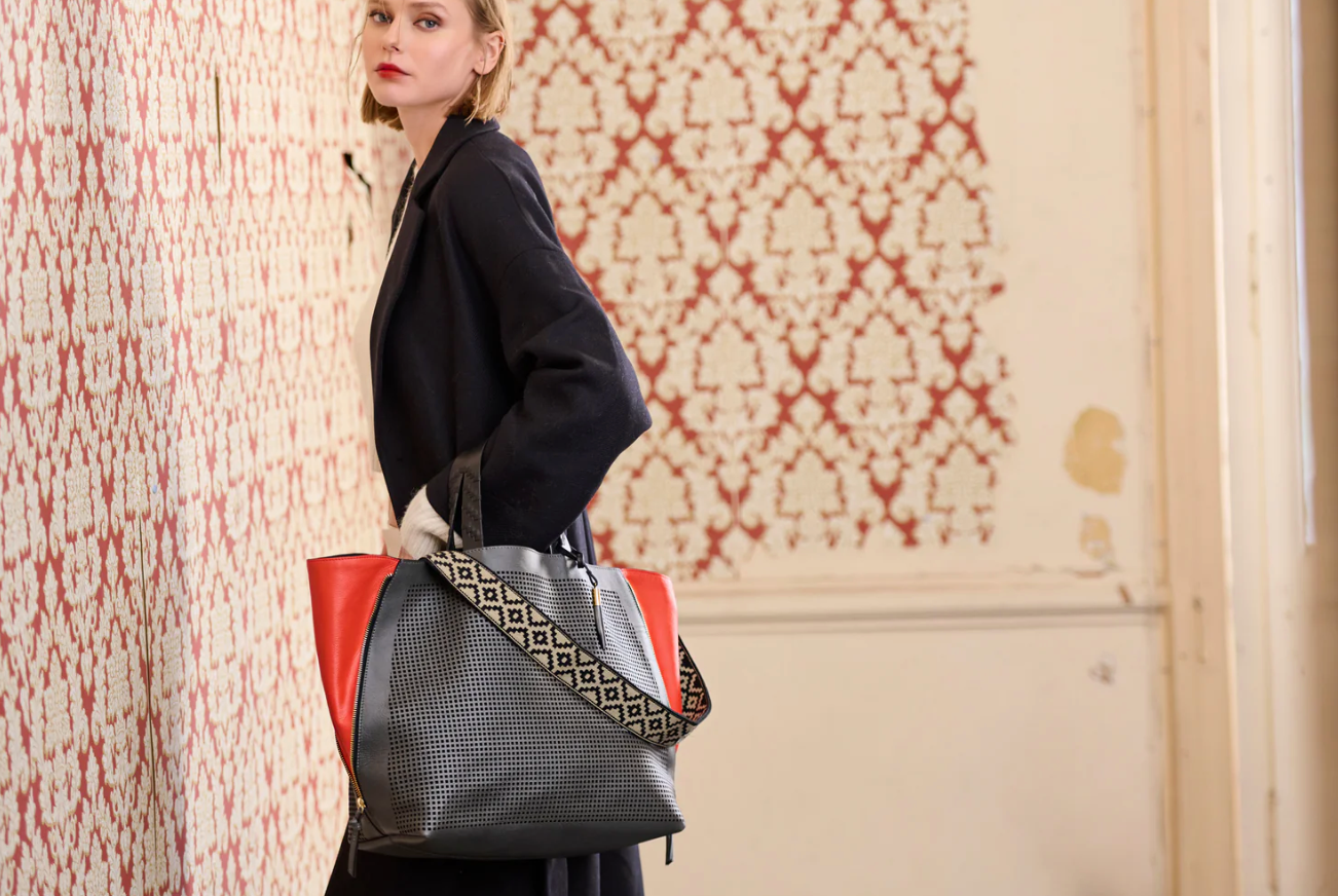 Kempton & Co. Bantham Tote Gunmetal Geo Sport Perforated