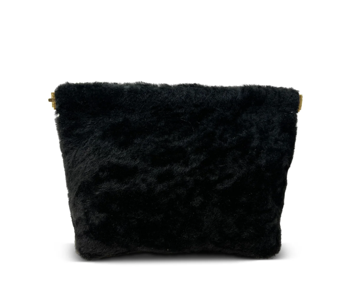 Kempton & Co. Black Shearling Snap Make Up Bag