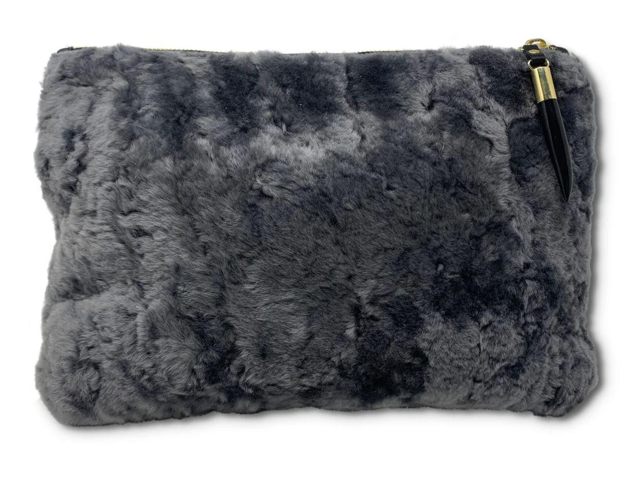 Kempton & Co. Stone Shearling Clutch