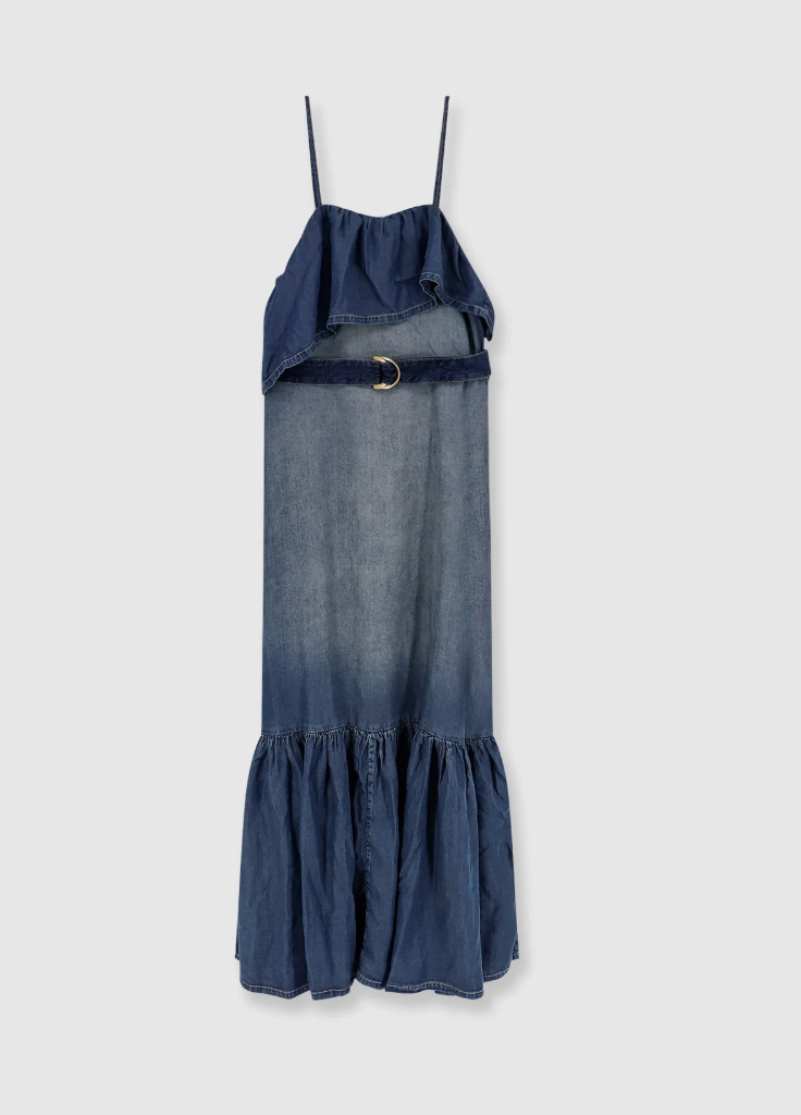 PINKO Blue Chiarodiluna Denim Ruffled Dress
