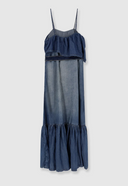 PINKO Blue Chiarodiluna Denim Ruffled Dress
