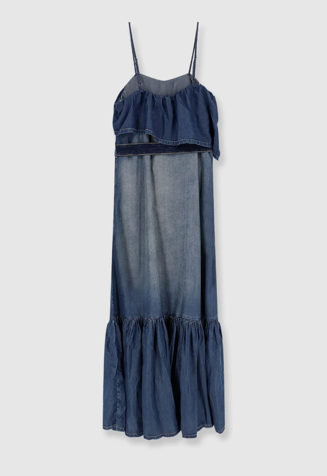 PINKO Blue Chiarodiluna Denim Ruffled Dress