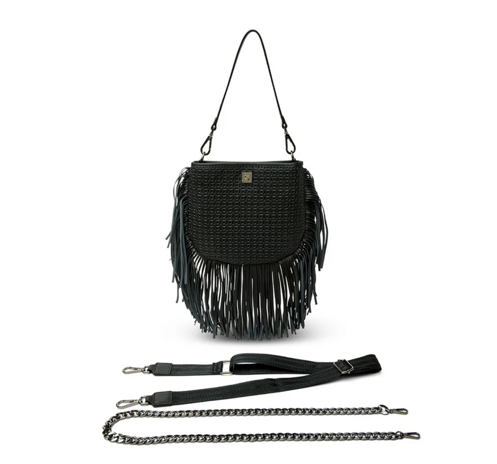 Think Royln Free Spirit Black Perforated Leather And Fringe