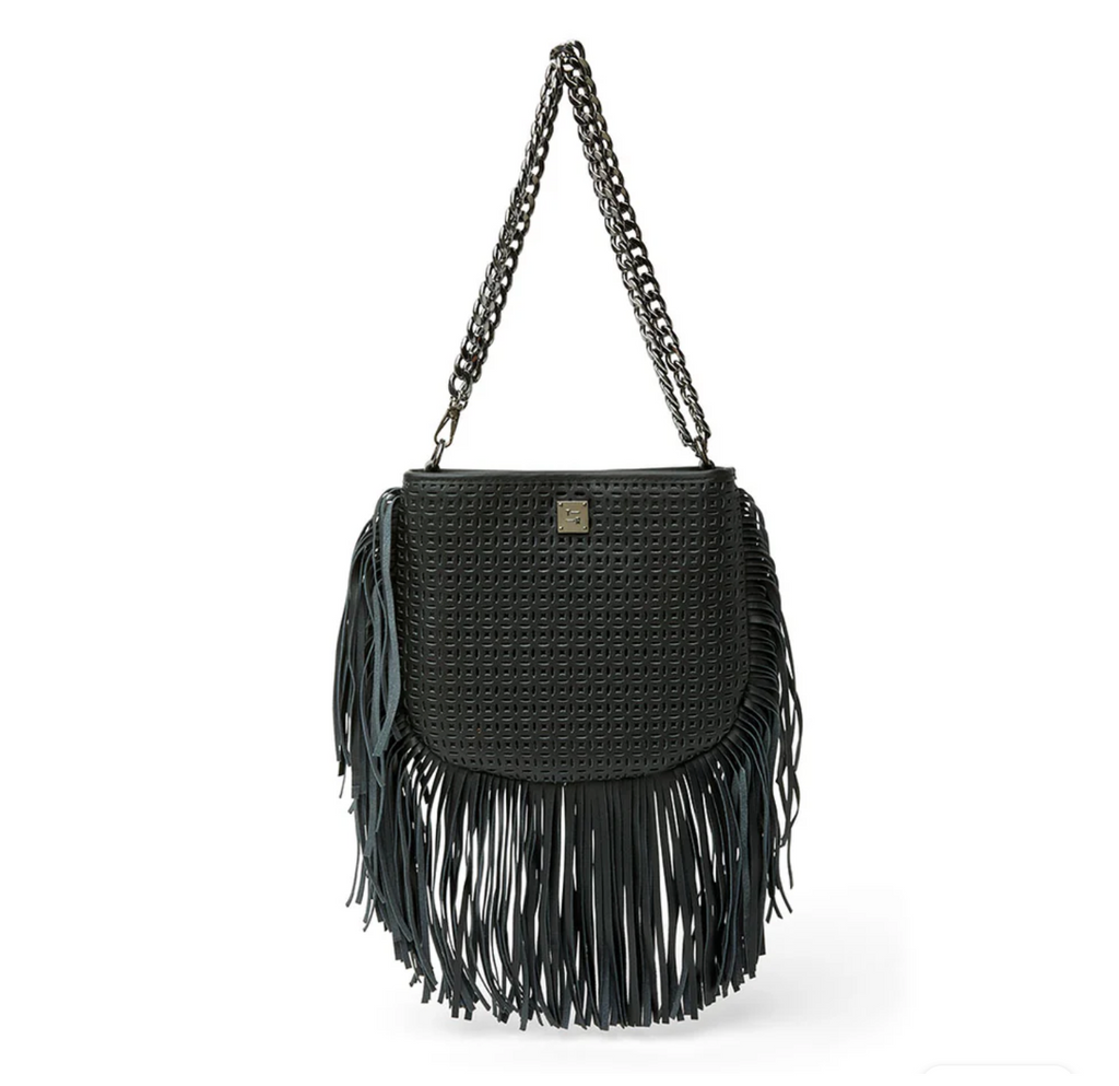 Think Royln Free Spirit Black Perforated Leather And Fringe