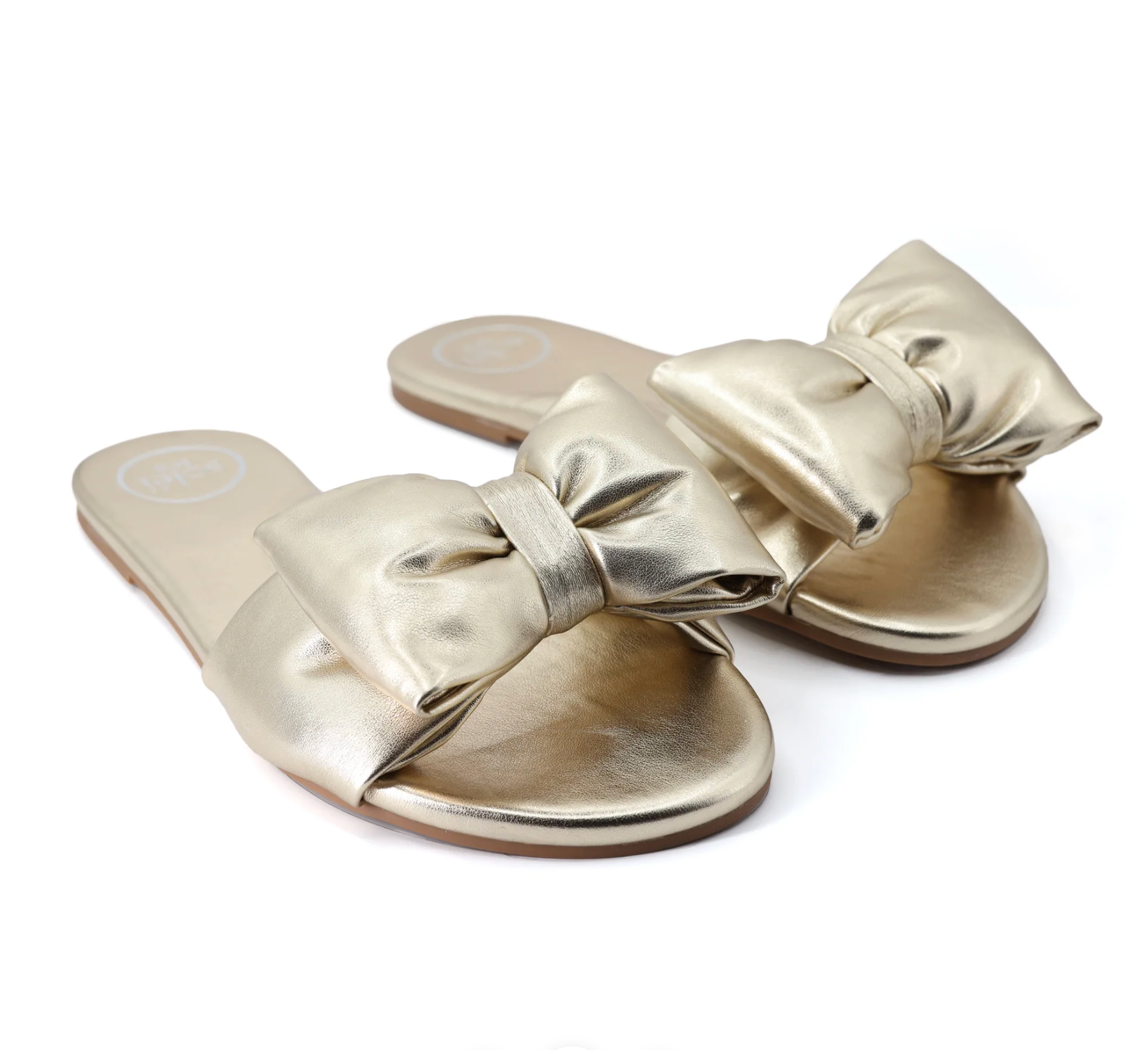 Solei Sea Rafie Bow Slide Sandal Gold