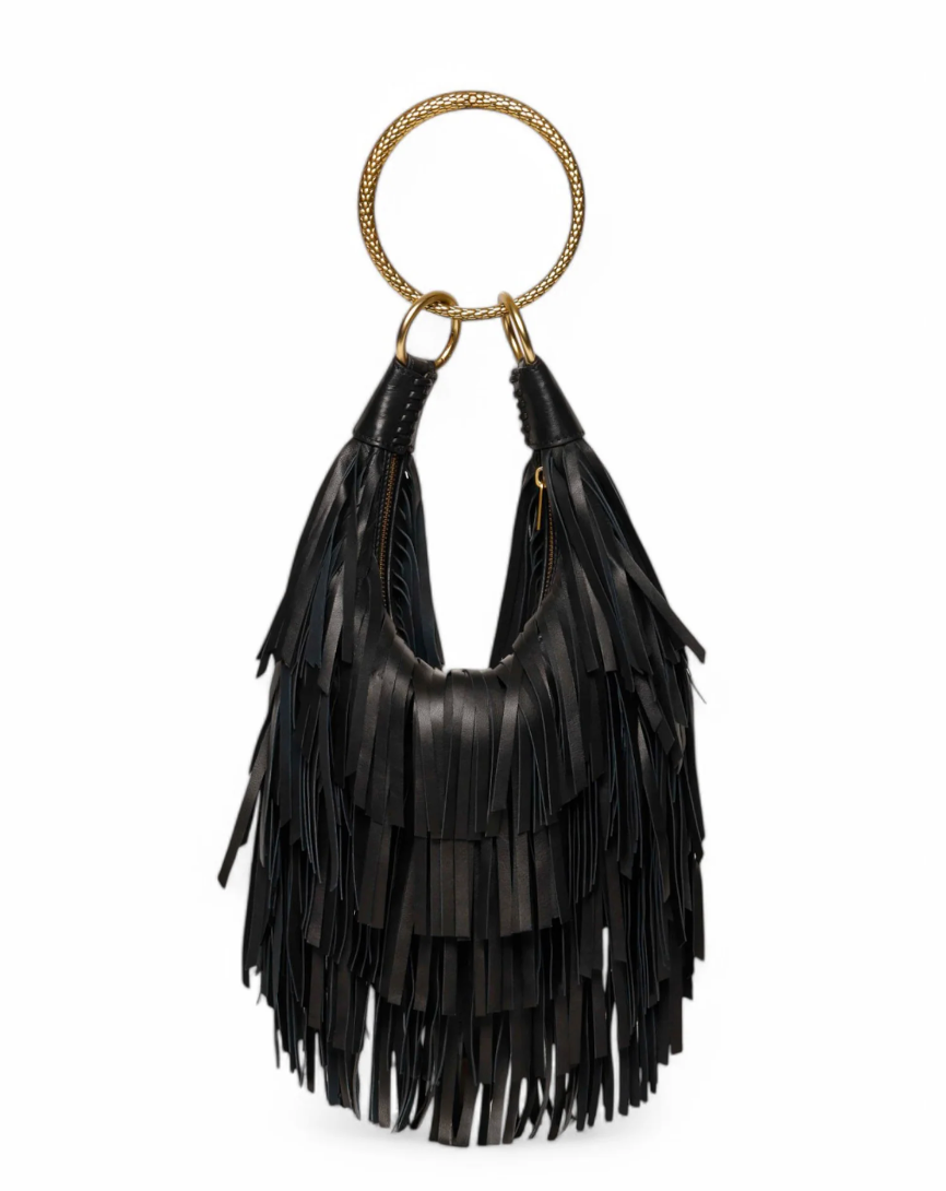 Walter Baker Freya Fringe Mini Hobo Black
