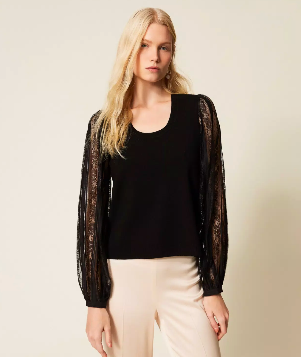 Twinset Jumper with Lace Sleeves