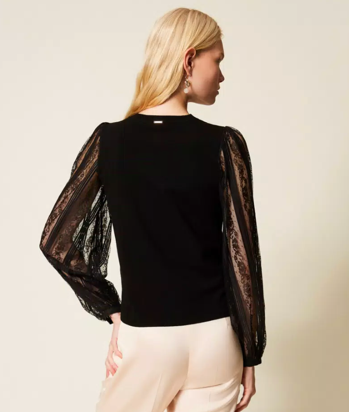 Twinset Jumper with Lace Sleeves