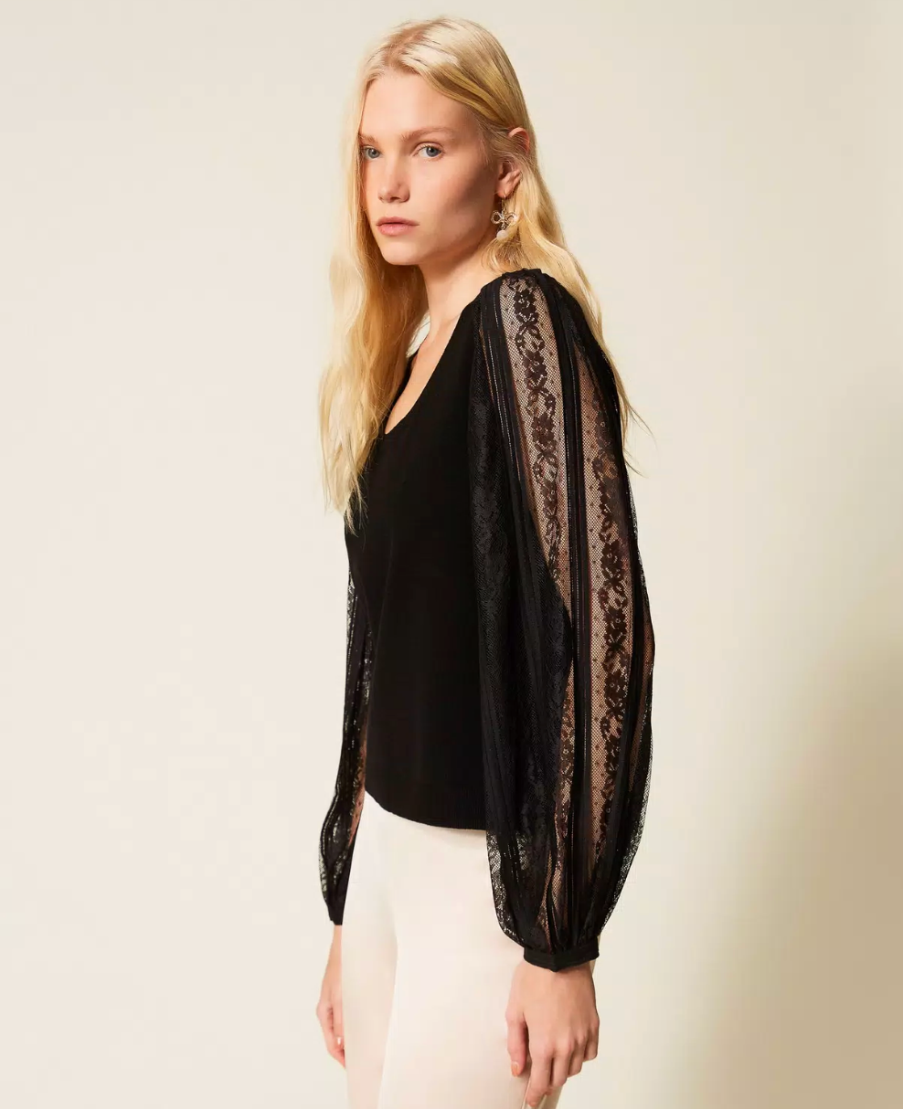 Twinset Jumper with Lace Sleeves