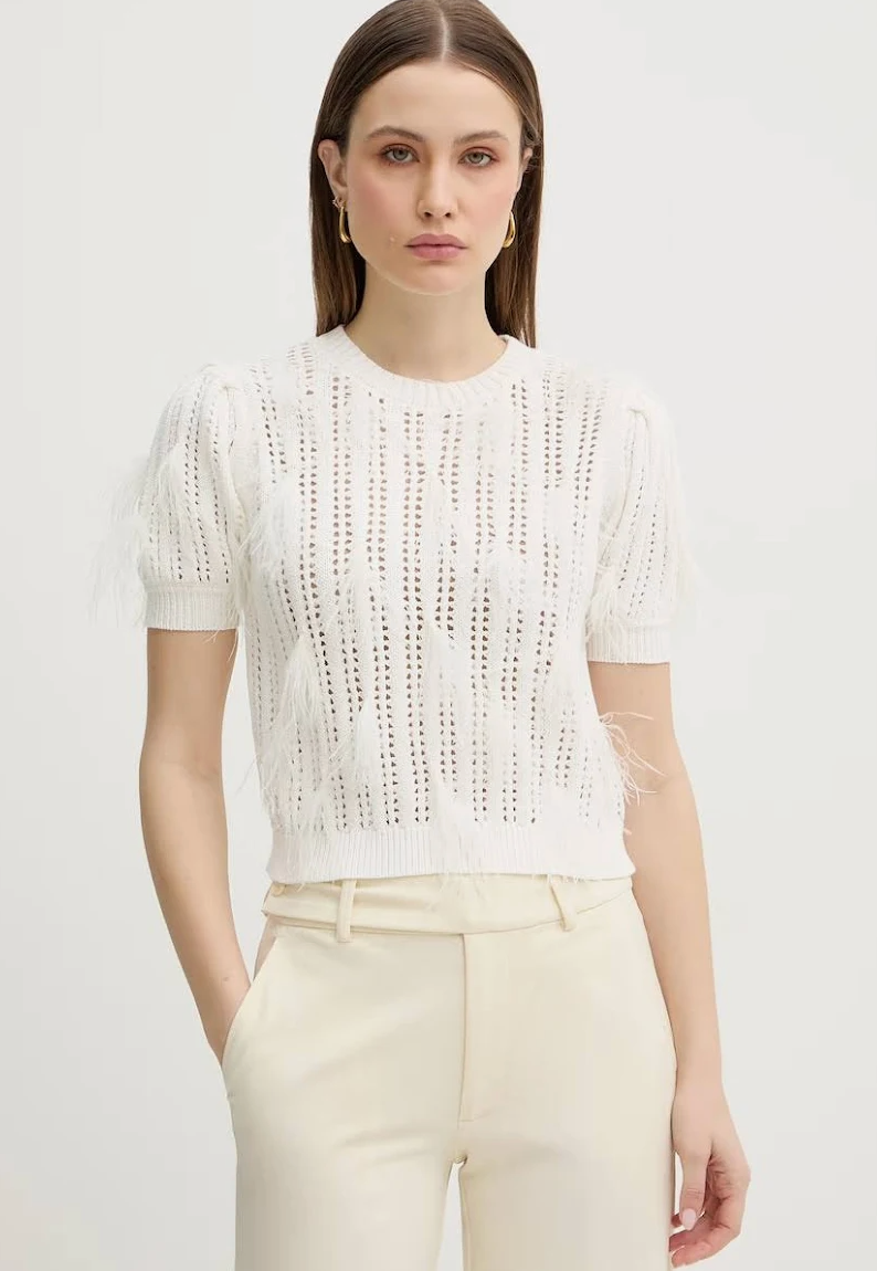 Twinset Knit Top with Feathers White