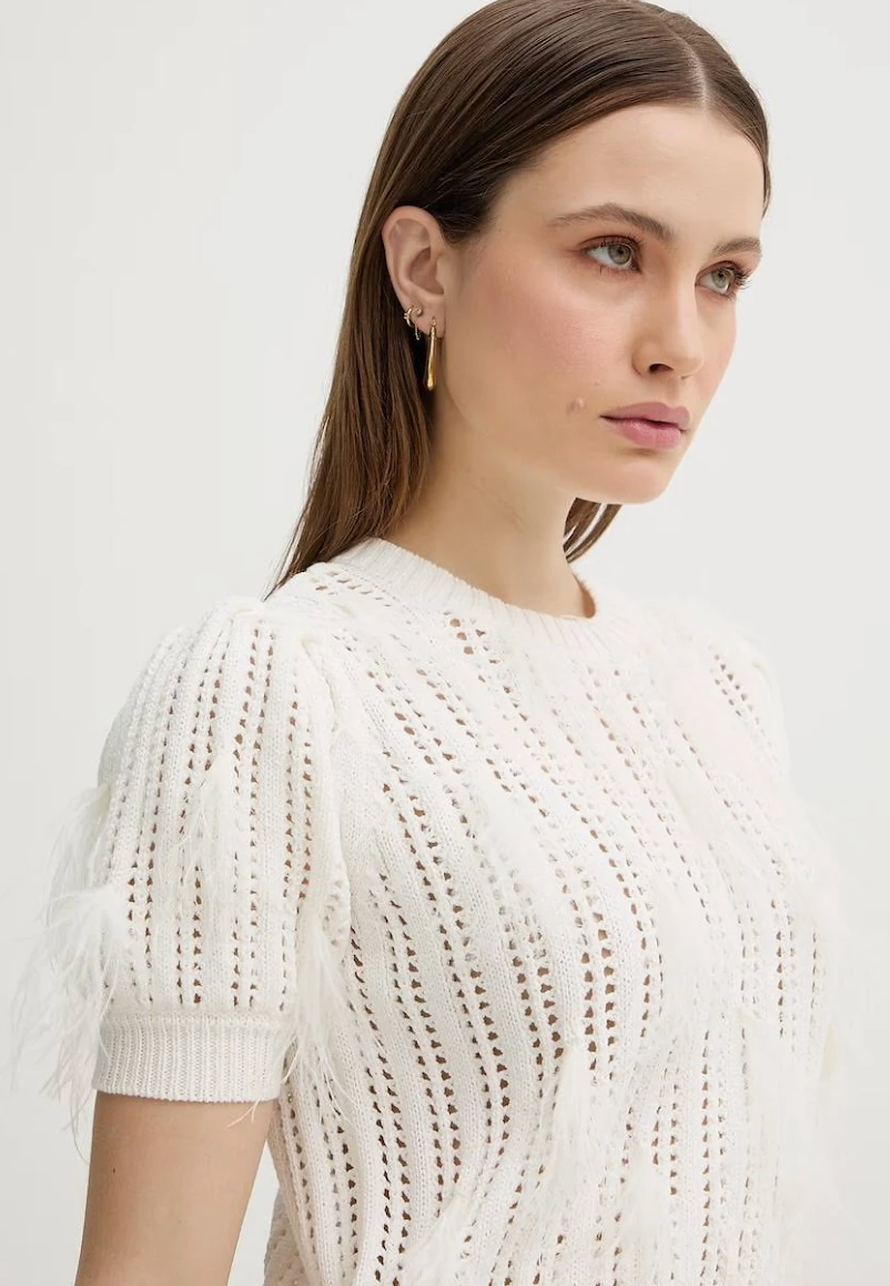Twinset Knit Top with Feathers White