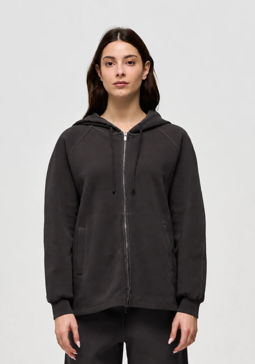 Keeling Lavea Zipped Oversized Hooded Sweatshirt Black Bean