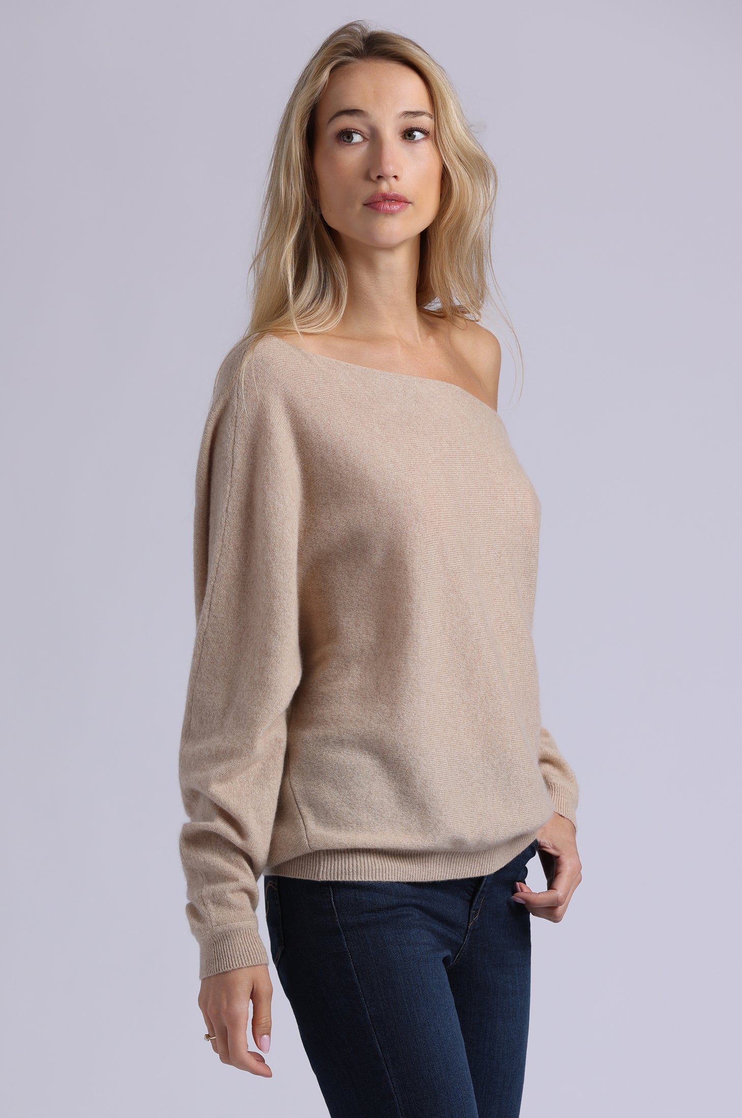 Minnie Rose Cashmere Off The Shoulder Top in Brown Sugar