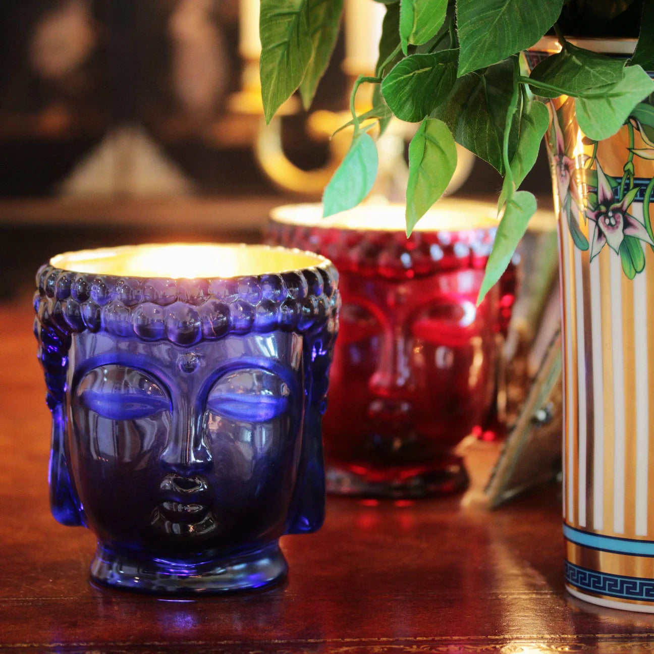 Thompson Ferrier Emerald Blue Glass Buddha Candle