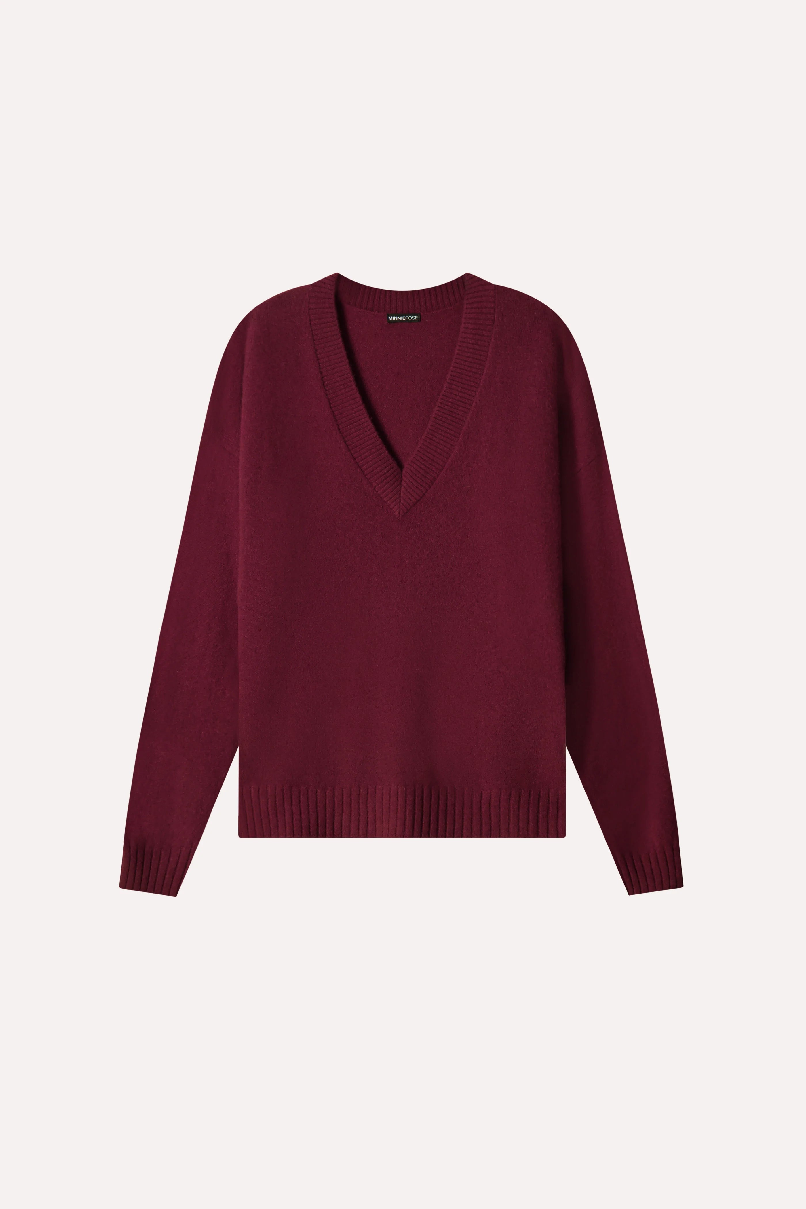 Minnie Rose Cashmere Long and Lean V Neck Bordeaux