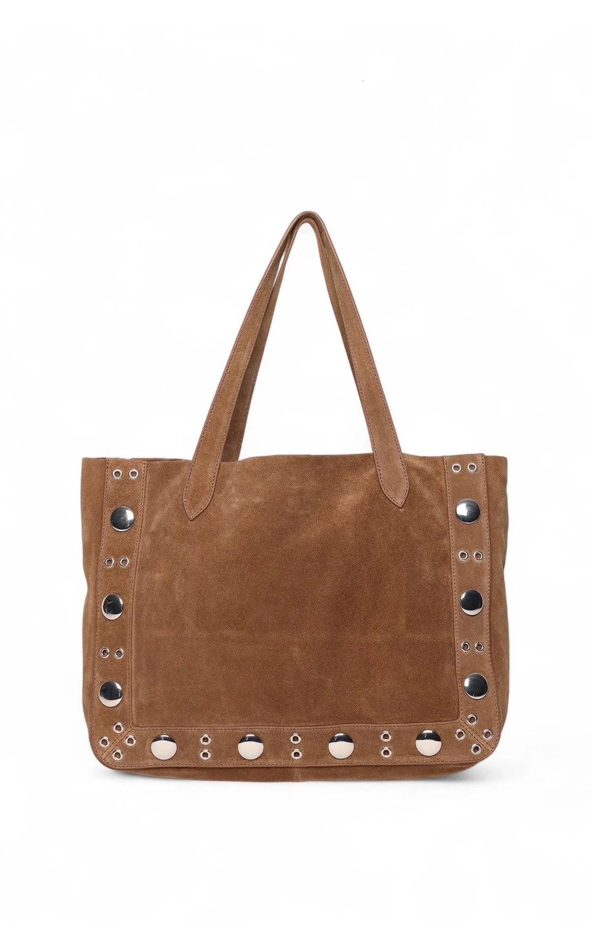 Walter Baker Flynn Studded Tote, Brown Suede Goat