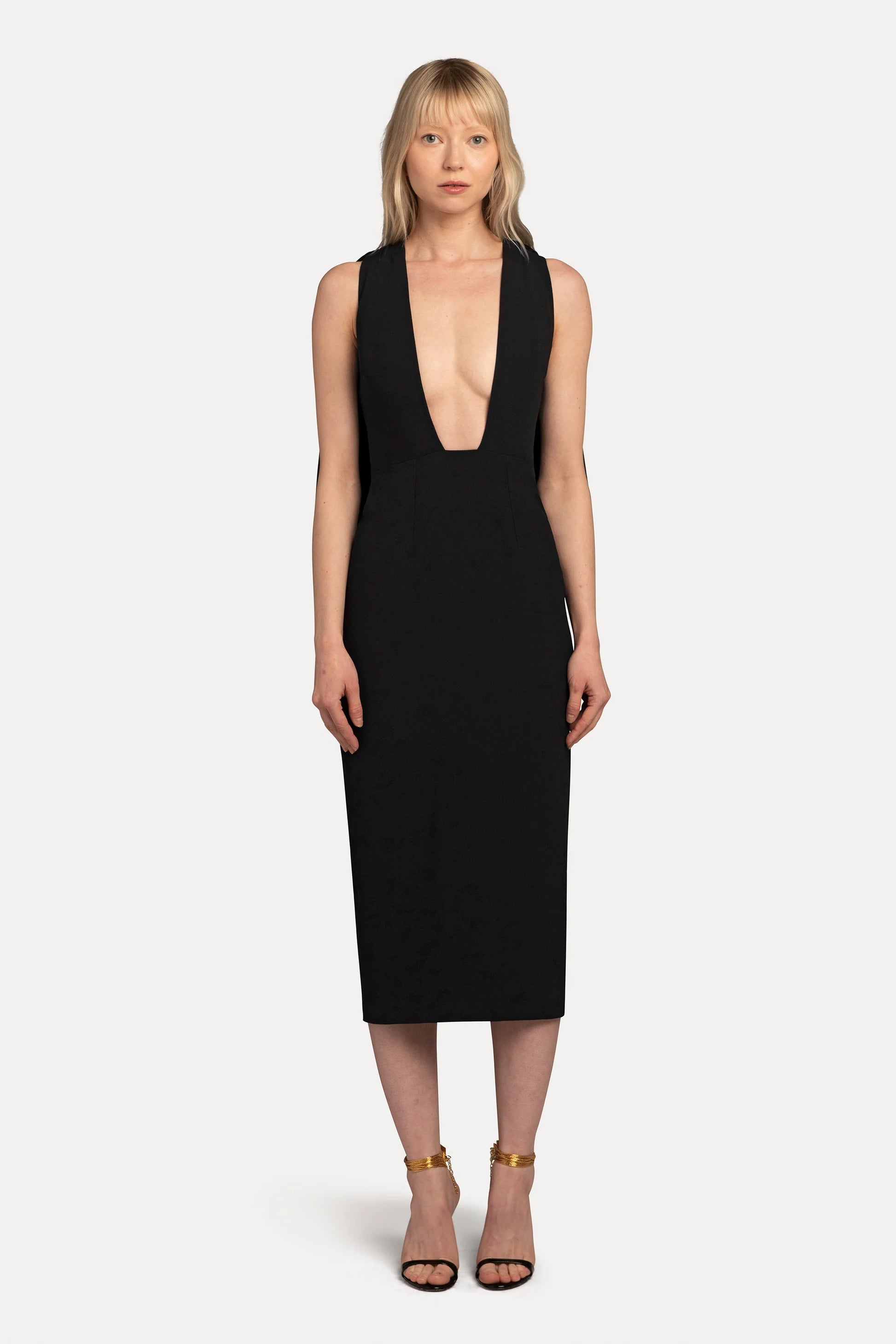 AISTE HONG PLUNGE NECK MIDI DRESS