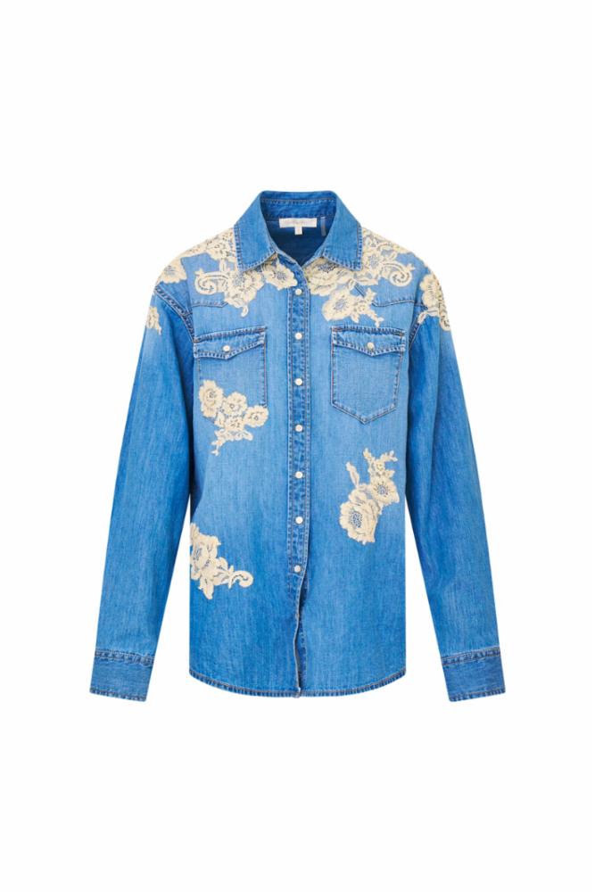 LoveShackFancy Keilth Denim and Lace Shirt