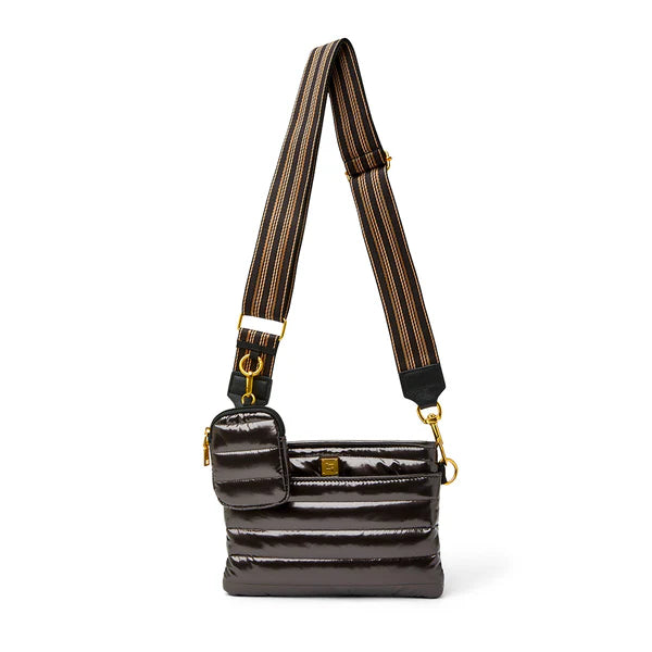 Think Royln Small Downtown Crossbody in Dark Mocha Patent