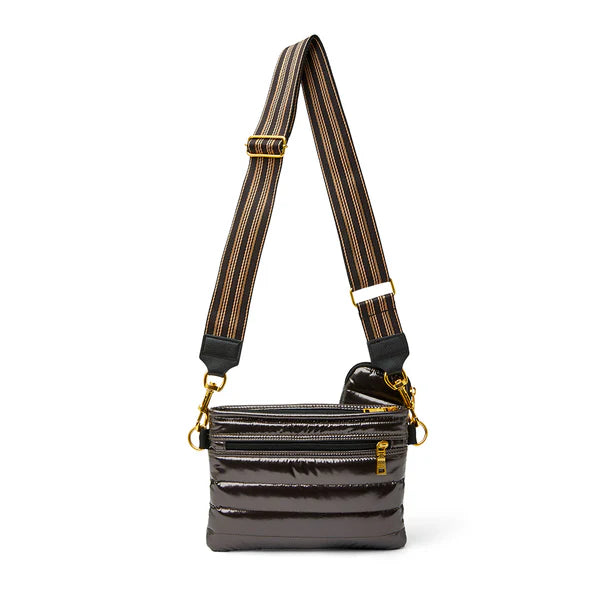 Think Royln Small Downtown Crossbody in Dark Mocha Patent