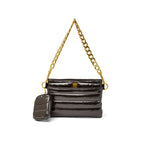 Think Royln Small Downtown Crossbody in Dark Mocha Patent