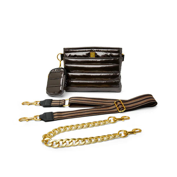 Think Royln Small Downtown Crossbody in Dark Mocha Patent