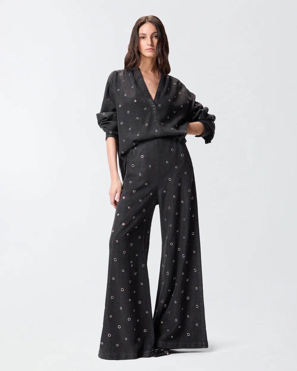 Pinko Dark Denim Blouse with Eyelets