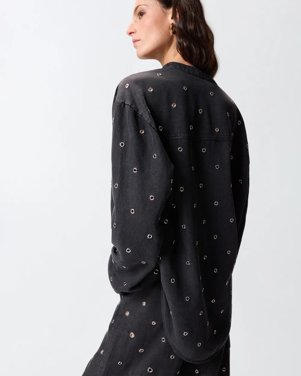 Pinko Dark Denim Blouse with Eyelets