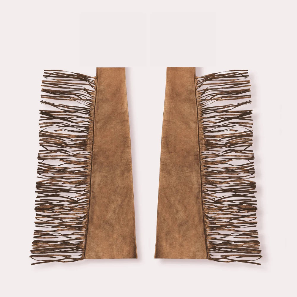 Seymoure Unisex Leather Sleeve With Fringe BROWN