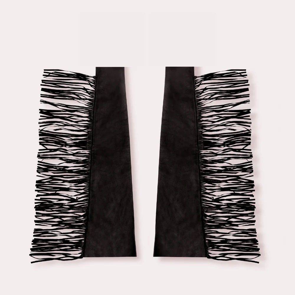 Seymoure Unisex Leather Sleeve With Fringe BLACK