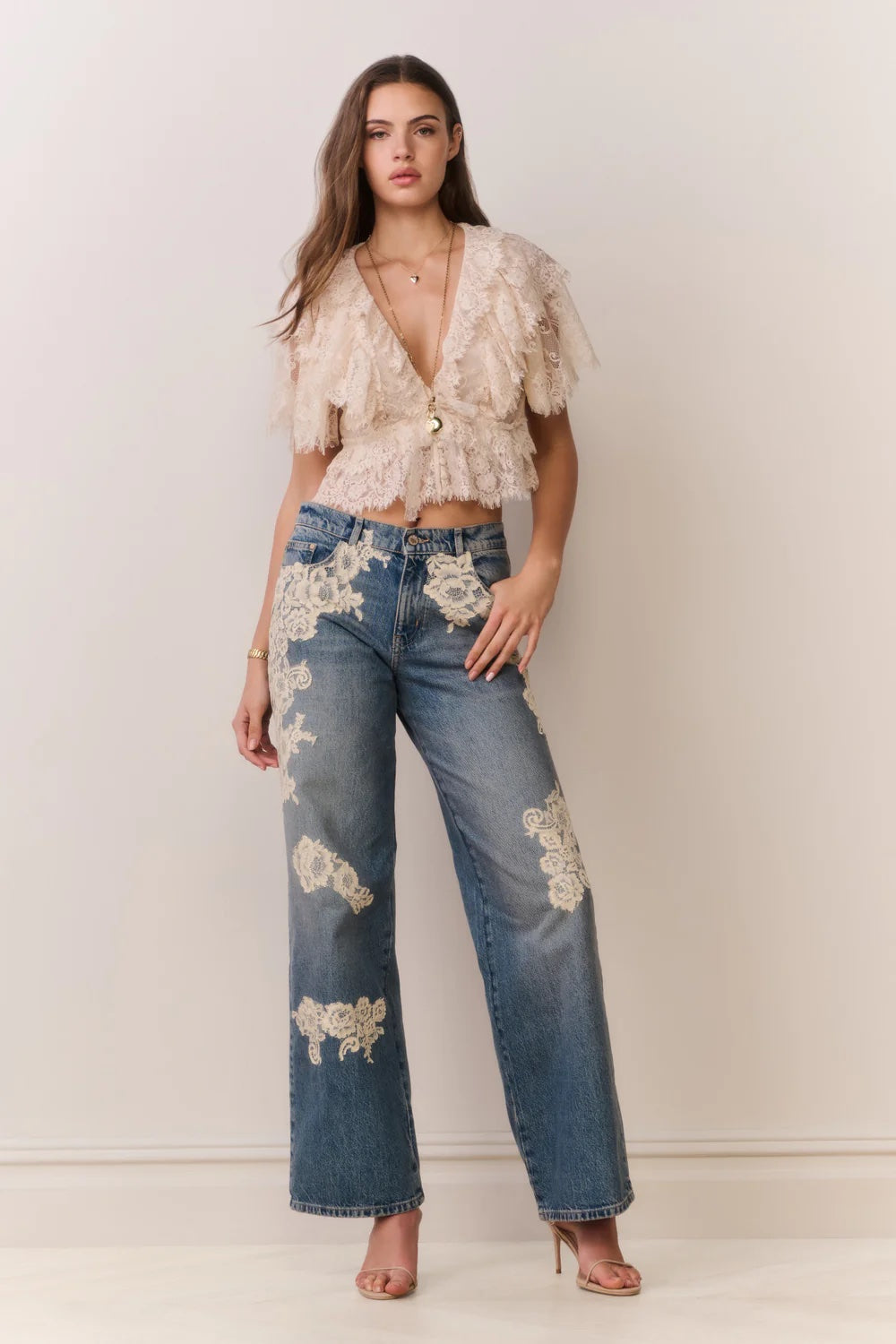 LoveShackFancy Caper Lace Ruffle Crop Top
